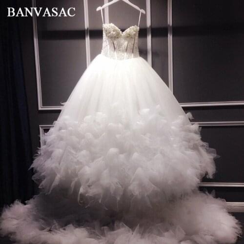 BANVASAC 2018 Vintage Strapless Plus Size Ball Gown Wedding Dresses Real Photos Lace Flowers Chapel Train Bridal Gowns