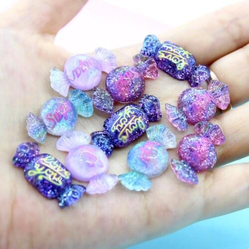 Glitter Sky Colors Resin Cabochons 10pcs 11*25mm Food Candy Shape DIY Jewelry Findings Ornament Accessories Bow Center DIY Decor