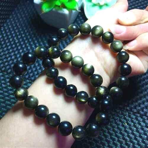 Genuine Natural Gold Eyes Obsidian Gems Beads Bracelet Charm Jewellery Fashion Accessories Carved Amulet Gifts for Her Women