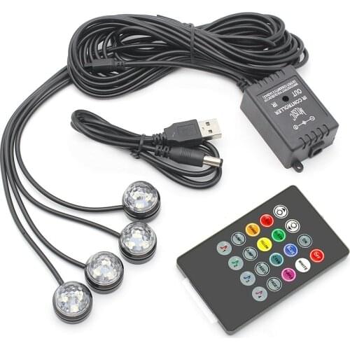 RGB LED Car Atmosphere Lamp USB Music Sound Control Auto Interior Decoration Ambient Light Foot Lamp