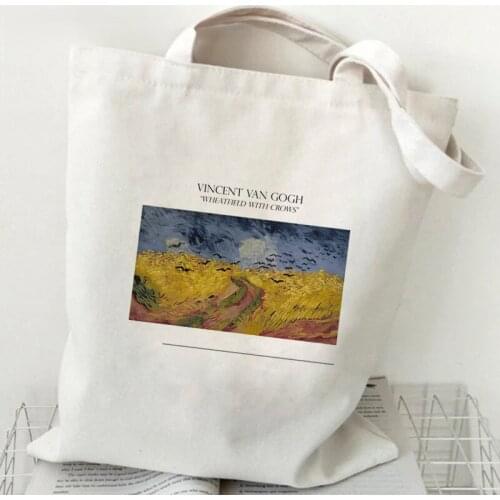 Ladies Elegant Van Gogh Sunflower Abstract Art Oil Painting Printing Bag Art Retro Canvas Handbag Large Capacity Book School