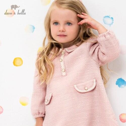DBM15767 dave bella winter baby girls cute zipper dress children fashion party dress kids infant lolita clothes