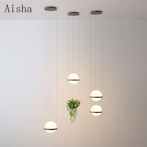 Long Cord Plants Deco Chandelier Hanging Glass Ball Plant Pot Lamp Modern Artistical Duplex Apartment Spiral Stair Pendant Lamp