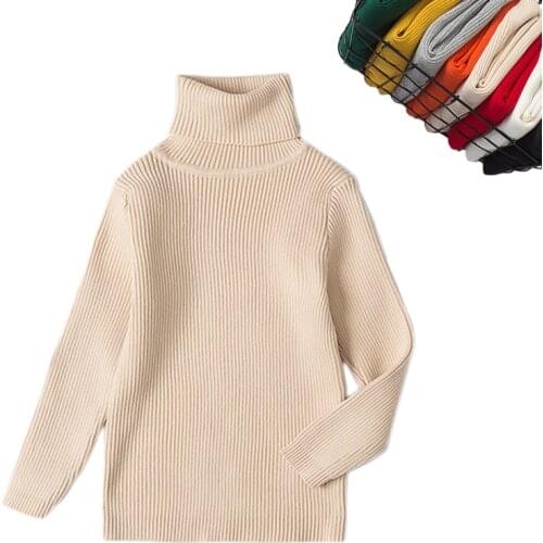Kids Winter Sweaters Pullovers Candy Color Children Casual Solid Cotton Sweaters Turtleneck Girls Boys Sweaters White 12M-6Y