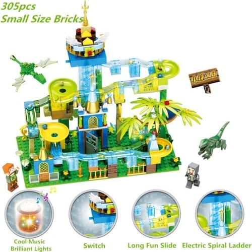 With Lights Ideas Marble Race Run Electric Spiral Ladder Funnel Slide Track Small Size Bricks Building Blocks Kids Toys Gifts