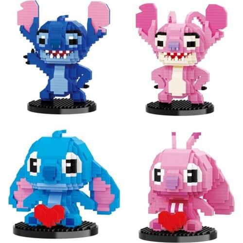 Disney cartoon Lilo & Stitch figures micro diamond blocks Alien monsters Angel building brick educational toy nanobrick for kids