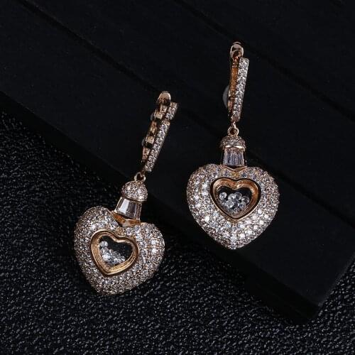 Lover Heart Shape Cubic Zirconia Long Pendant Wedding Party Big Earrings fashion jewelry E9119