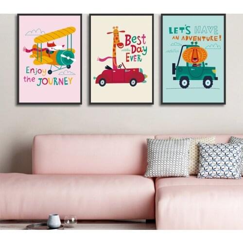 Pink Girl Car Train Canvas Painting Cute Cartoon Baby Kids Room Decoration Poster and Prints Wall Picture for Living Room