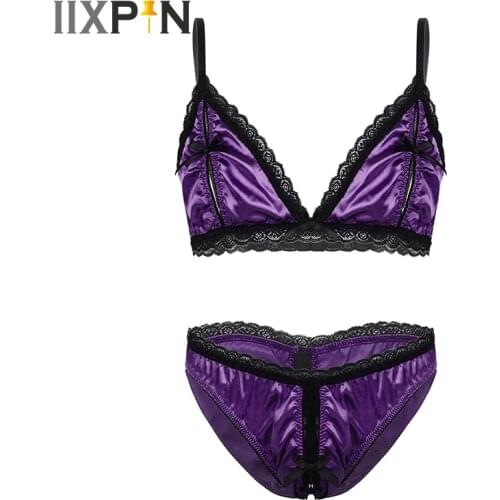 Sissy Lingerie For Men Erotic Underwear Set Sexy Nipple Splits Bra Top With Crotchless Briefs Underwear Gay Men Sexy Sleepwear