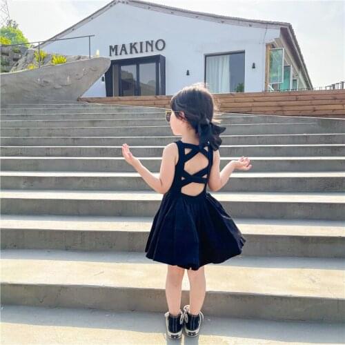 Summer Baby Girls Dress Black Sleeveless Backless Princess Tutu Dress Birthday Party Toddler Kids Dresses For Girls Clothes