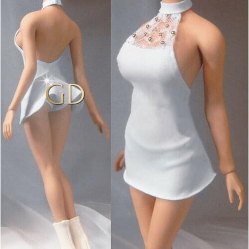 Custom 1/6 Scale PL197 Female White Mini Dress Model for 12" Phicen Big Breast