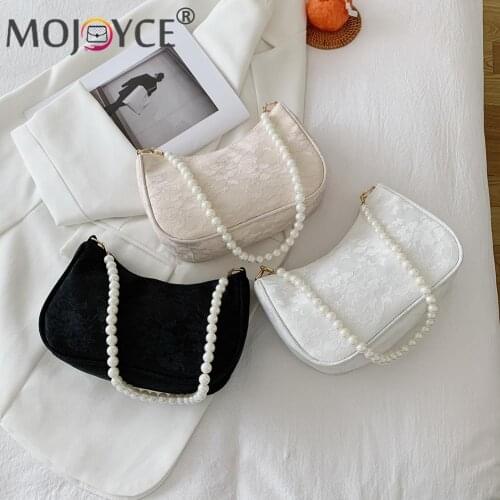 Fashion Women Lace Bag Flower Pearl Shoulder Underarm Casual Small Purse Handbag Zipper Small Purse Vacation Travel Handbag