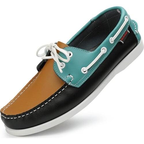 Genuine Leather Men Boat Shoes Luxury Brand Design Hand Sewing Lace-up Mens Loafers Casual Driving Moccasins Business Men Shoes