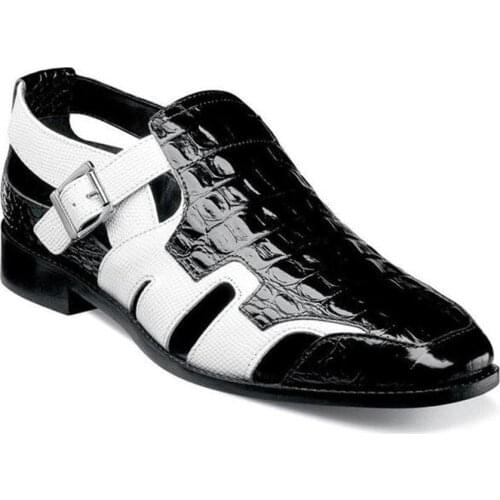 Mens Formal Leather Buckle Hollow Flats Sandals