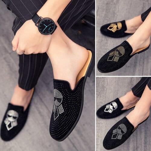 New Arrival Lazy Shoes for Men Half Drag Non-Slip Mens Walking Driver Shoes Rhinestone Net Red Summer Style Moccasins Boat Men