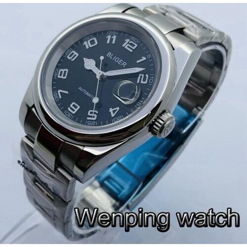 Bliger 39mm Mens Top Casual Luxury Business Watch Sapphire Crystal Black Dial Luminous NH35 Movement Waterproof Automatic Watch