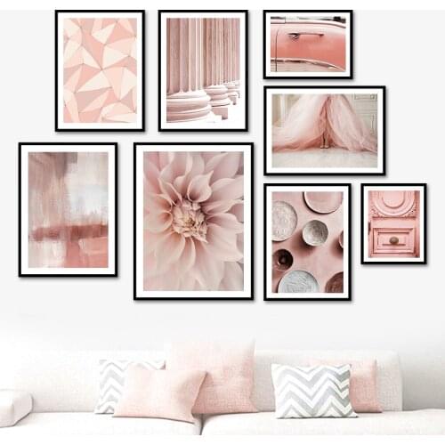 Pink Dahlia Dress Abstract Geometric Car Wall Art Canvas Painting Nordic Posters And Prints Wall Pictures For Living Room Decor