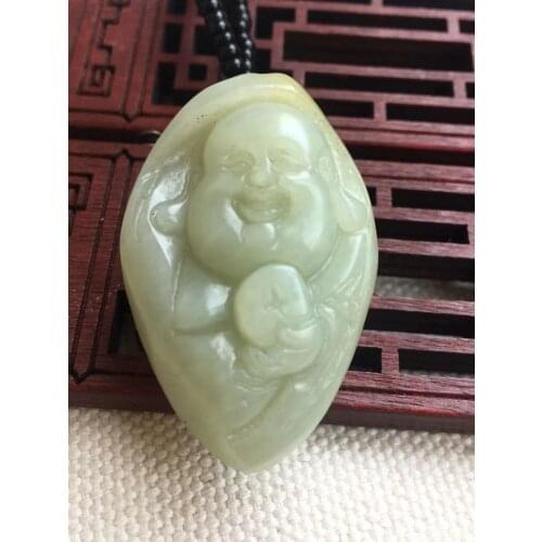 Natural A hetian jade double Hand-Carved jade Buddha white jade pendant jade necklace men pendants jewelry