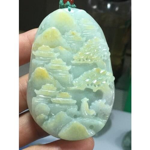 Natural Myanmar jade A HandCarved landscape jadeite yellow violet jade pendant jade necklace pendants jewelry jade necklaces