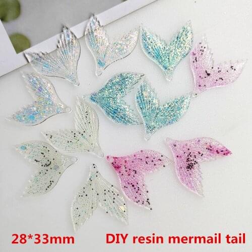 20pcs/lot New arrival DIY resin mermaid tail with glitter and beads for hair earring accessories