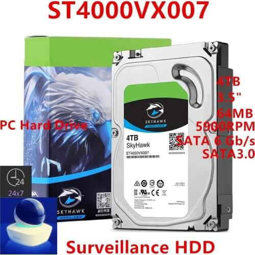 New HDD For Seagate Brand Skyhawk 4TB 3.5" SATA 6 Gb/s 64MB 5900RPM For Internal Hard Disk For Surveillance HDD For ST4000VX007