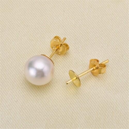 925 Silver Pearl Beads Stud Earrings Setting Base Diy Jewelry Making Findings&Components