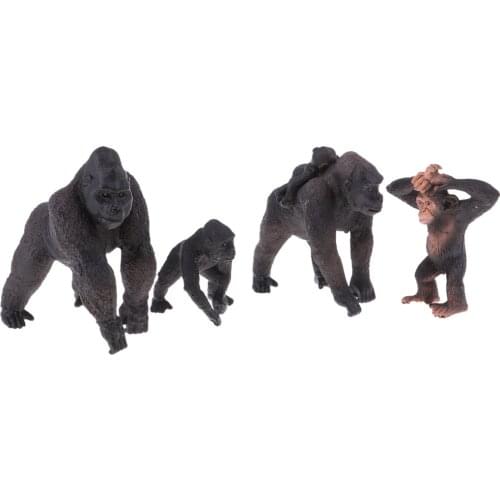 4pcs Lifelike Gorilla Family Model, Wild Animal Figurines, Kids Toy Desktop Ornaments