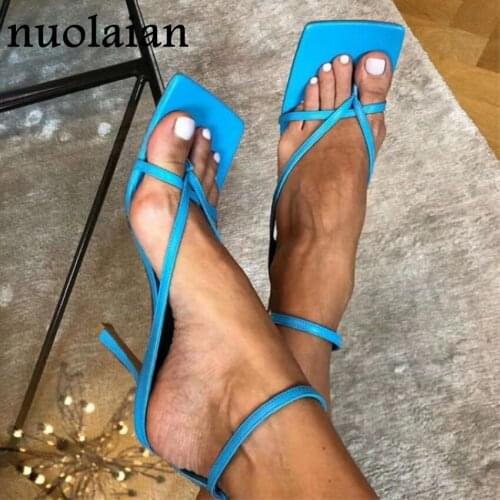 9CM High Heel Shoes Woman Summer Pumps High Heels Ankle Strap Sandals Womens Pump Shoes Leather Sandal Shoe Gladiator Chaussure