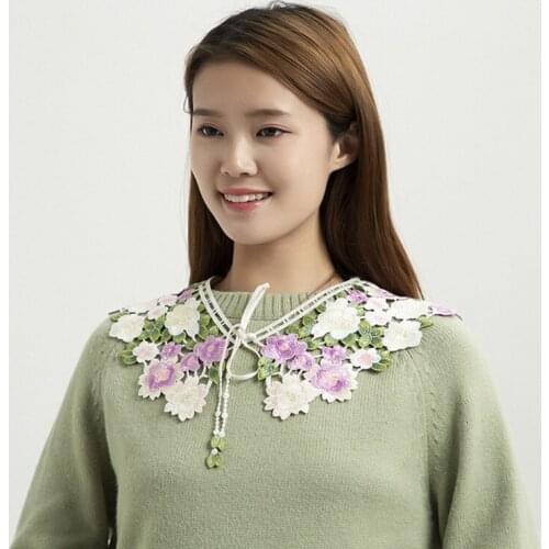 Fairytale Detachable Fake Collar Lace Shawl Embroidery Floral Capelet Dickey F3MD