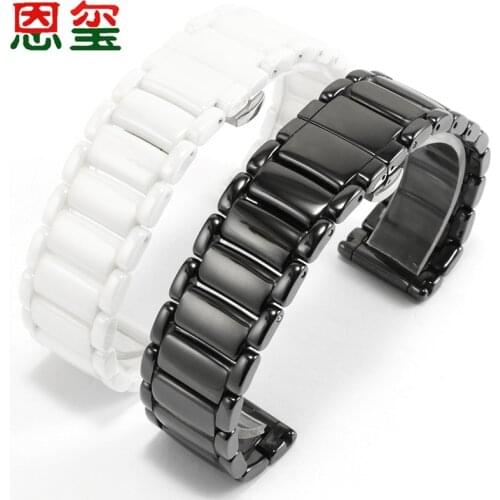Glossy Ceramic Watchband Replacement AR1507 AR1509 AR1895 AR70002 Series 20mm 22mm Black White Watch Chain Butterfly Buckle