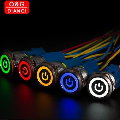 2pcs/lot 16mm Waterproof Metal Push Button Swich Led Self locking Momentary Push Switch with Free Connector Plug PC Power Switch