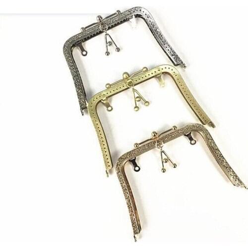 16.5cm silver golden bronze women flat long end metal purse frame clasp knurling edge carved pattern with hanging deco 5pcs/lot