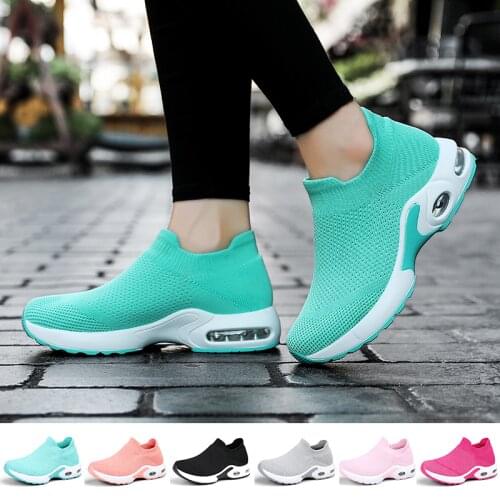 2021 New Sneakers Women Summer Lightweight Mesh Breathable Soft Fashion Breathable Running Lightweight Slip-On Height Increasing