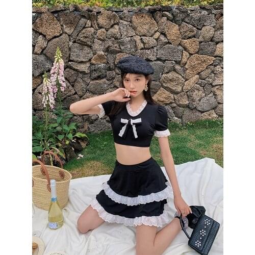 Swimsuits Women Summer 2021 Sexy Surfing Bikini One Piece Swim Wear Set Retro Female Skirt Swimsuit Push Up New Vintage Black