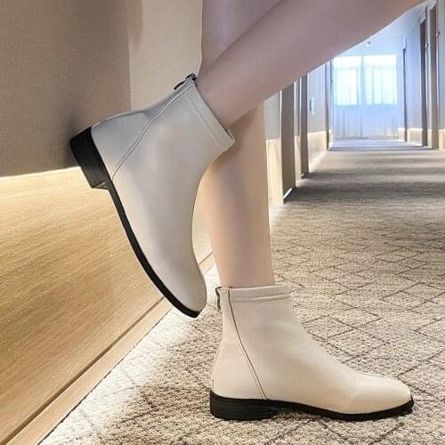 2020 Autumn Womens Boots Concise Style Solid Black Boots Women Leather Autumn Shoes Female Boots Zapatillas Mujer Large Size