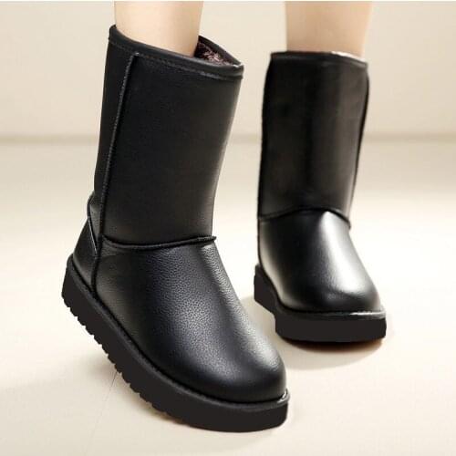 35-40 Shoes Woman Winter Pu Snow Boots Womens Leather PU Tube Brushed and Thick Anti-slip Waterproof Boots Cotton-padded Warm