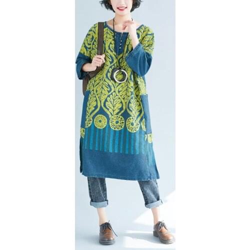 Women Printed Pattern Retro Vintage National Style Dress Ladies Print Loose Dress Female Plus Size Dress 2018