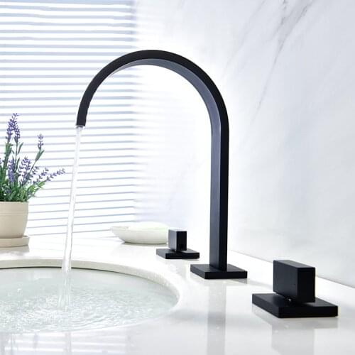 Gold Basin Faucet Mixer Hot and Cold Black Bathroom Faucet Gold Brass Widespread Basin Faucet 3 Holes Sink faucet Lavotory Tap