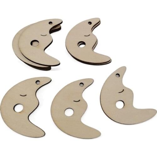 10pcs Wooden Ornament Star & Moon Pattern Cartoon Creative Style Cute Artware Children Handmade DIY Crafts Home Decoration