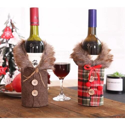 10 pcs/set Christmas Wine Bottle Cover Merry Christmas Decor for Home 2021 Christmas Table Decor Xmas Gift Happy New Year 2021