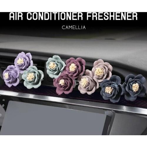 2Pcs Car Air Freshener Camellia Flower Styling Air Conditioner Outlet Aromatherapy Clip Essential Oil Car Diffuser