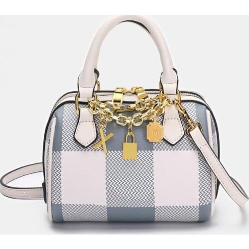 2021 New Fashion Leather Plaid Boston Pillow Bag Ladies Shoulder Messenger Luxury Handbags Women Bags Designer Petit Sac Femme