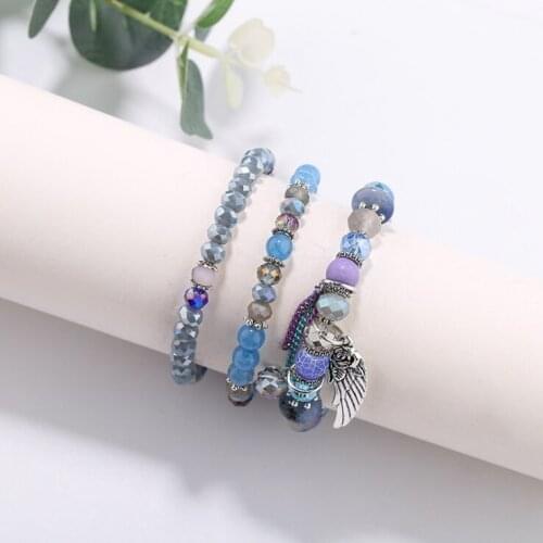 3pcs/set Handcraft Boutique Fashion Multilayer Crystal Stone Beads Strand Bracelets Tassel Bangles Pulseras Womens Boho Mujer