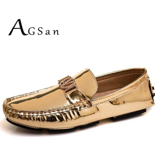 AGSan Gold Silver Mens Loafers Fashion Moccasins Driving Shoes Slip On Flats Plus Size 38-48 Wedding Party Loafers Designer Shoe