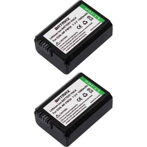 Batmax 2Pcs NP-FW50 NP FW50 Camera Battery for Sony a5100 NEX5T NEX5R X-7 NEX6 NEX-5N NEX5C NEX3N NEX3CV a33 a35 a37 a55
