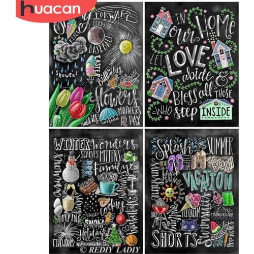 HUACAN Full Square/Round Diamond Painting Blackboard Cross Stitch Diamond Mosaic Text Home Art Wall Decoration