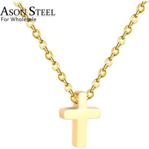 ASONSTEEL Cross Pendants 45cm Rolo Cuban Link Chains Necklaces Top Sale Gold Color Choker Collars Women Party Gift Jewelry