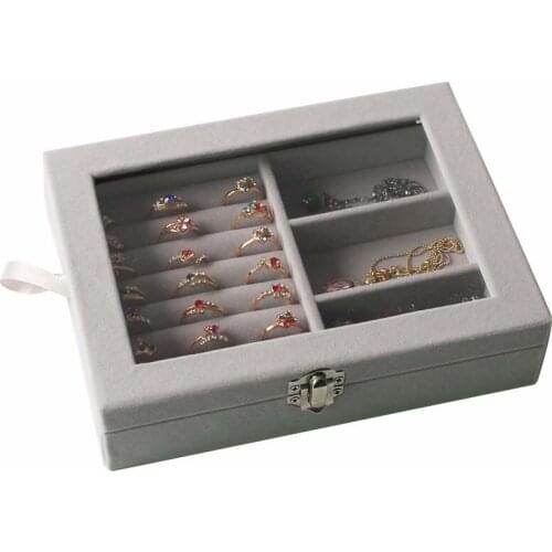 Velvet Glass Jewelry Display Box 20*15*4.5cm Jewelry Tray Holder Casket Storage Organizer 2017 Earrings Ring Box