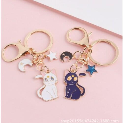 Anime Trinket Keychain Sailor cat Keyrings Kawaii Cat Luna Key Chain Bucle Lovely Jewelry Handbags Backpack Keyholder Gift