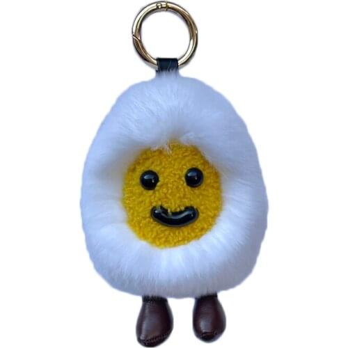 Creative Design Soft Real Rex Rabbit Fur White Egg Shape Keychain Key Bag Ornaments Women Gifts